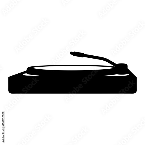 Black silhouette of a retro turntable, a classic audio device, on white