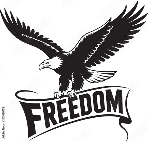 Bald eagle in flight, perched with flag, or clutching a banner