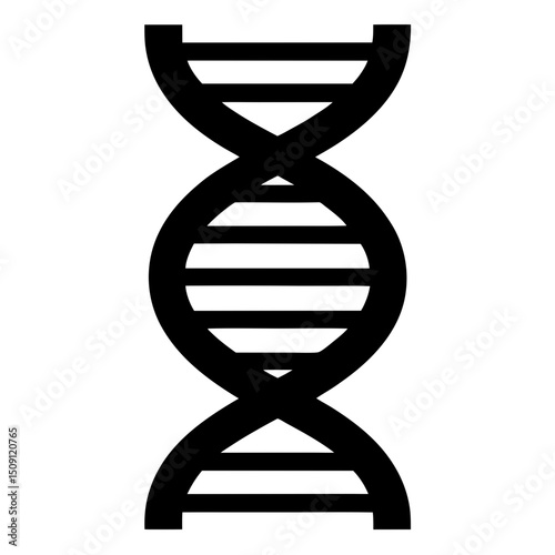 Bold black DNA strand illustration on a white background, representing genetic information