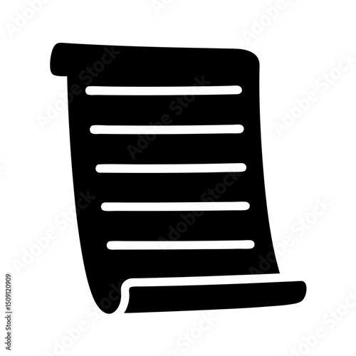 Stylized depiction of a document scroll with content lines in black and white