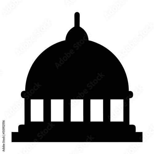 A stark black silhouette of a government building with a domed roof