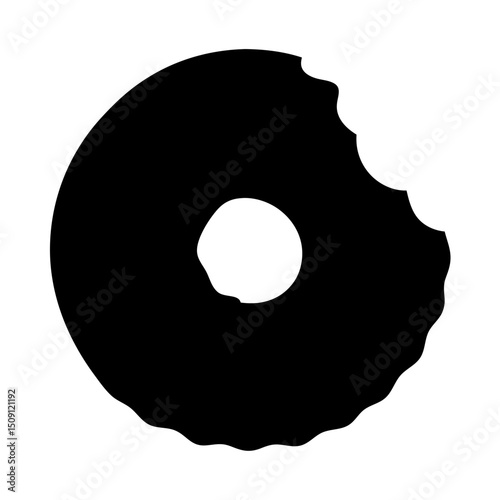 Minimalist illustration of a black donut with a bite taken out