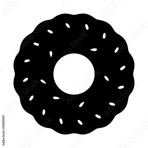 Minimalist Black and White Donut Silhouette with Sprinkles, Modern Graphic Design
