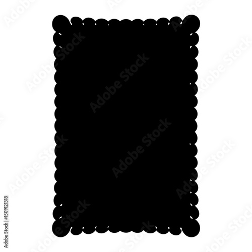 Abstract dark rectangle shape with round edges resembling a scalloped frame