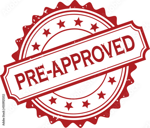 Red Pre-Approved Stamp Illustration with Stars and Grunge Texture for Quality Assurance.