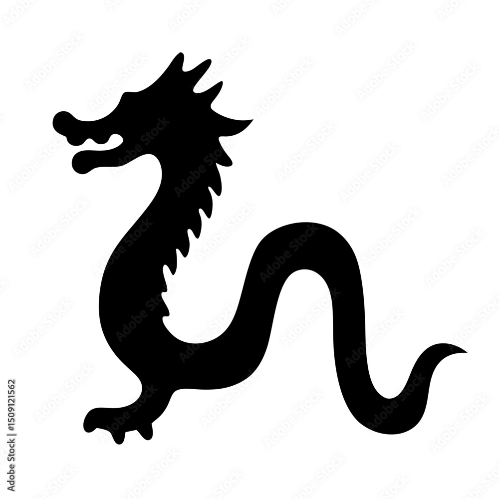 Obraz premium Silhouette of a stylized dragon with a serpentine body and small tail