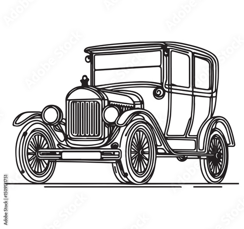 Vintage Antique Classic Car Black and White Line Art Illustration Drawing Old Automobile Vector Art