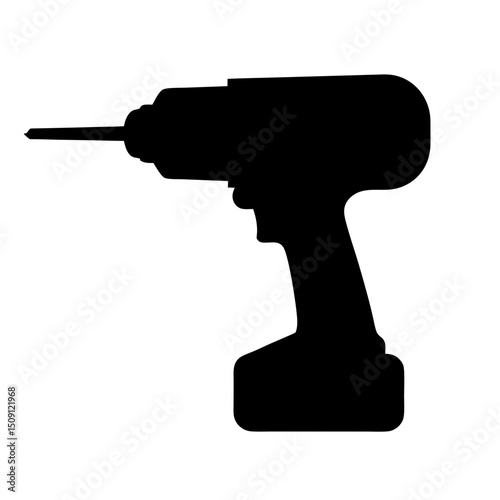 Black Silhouette of a Cordless Drill with a Battery Pack Attached