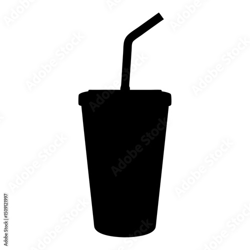 Silhouette of a soda cup with a straw, isolated on white background
