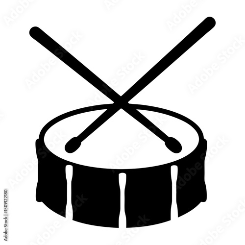 Simple Black and White Drum Set Illustration with Crossed Drumsticks