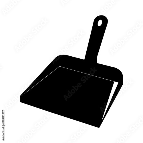 Silhouette of a black plastic dustpan, a common household cleaning tool