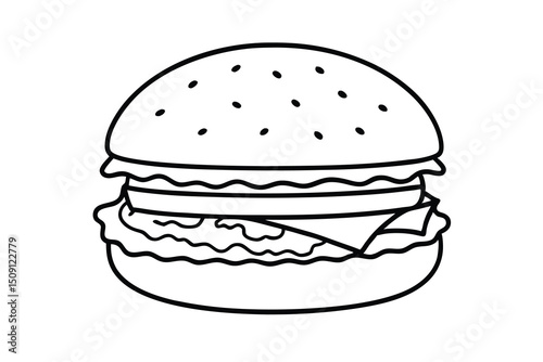 Delicious hamburger outline drawing simple fast food illustration