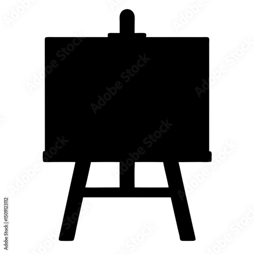 Black Silhouette of an Artist Easel with Blank Canvas Ready for Painting