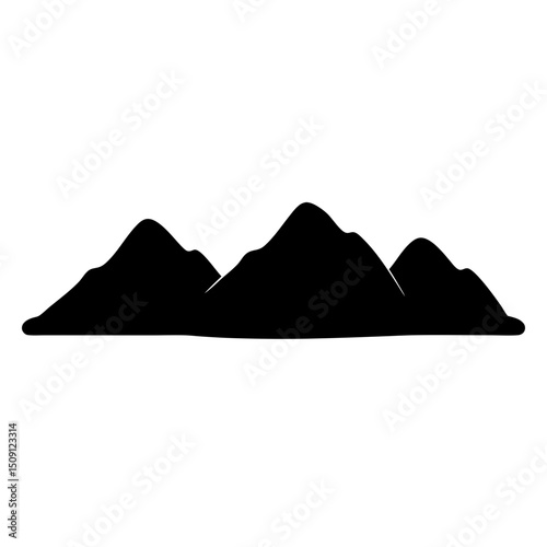 Monochrome Silhouette of Three Mountains in a Row on a White Background