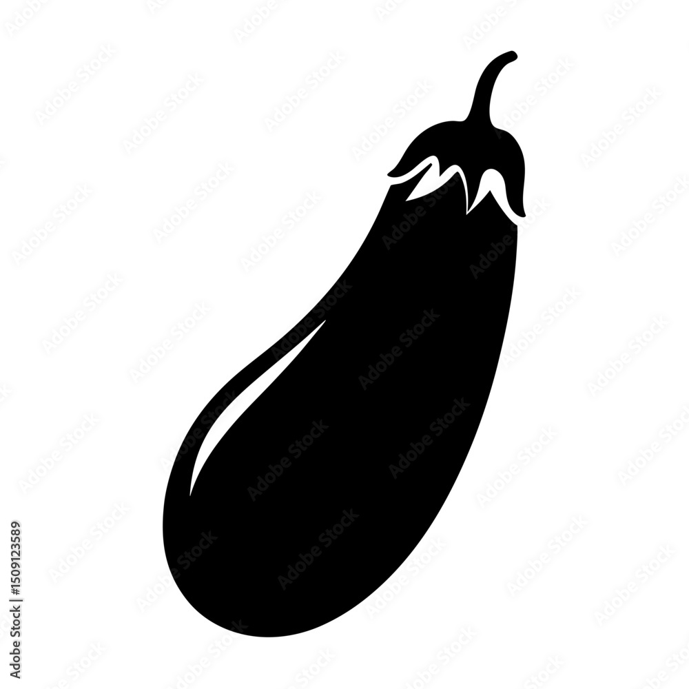 Simple black silhouette of an eggplant against a white background image Simple black silhouette of an eggplant against a white background image