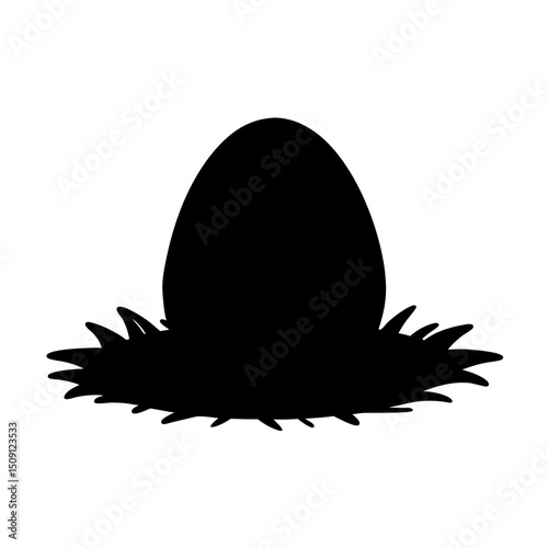 Black silhouette of egg nestled securely in a bird nest icon