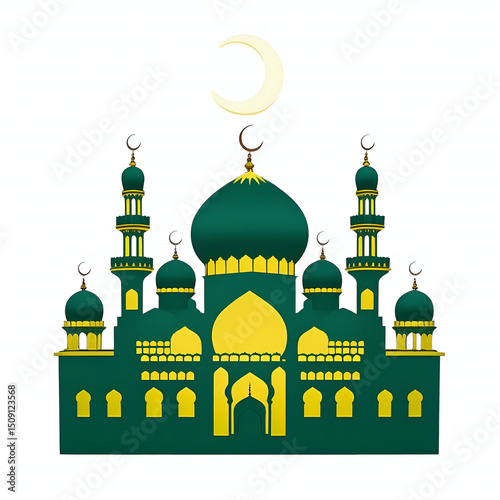 A beautifully composed mosque vector that integrates cultural structure with colorful illumination. Each dome and minaret radiates with spiritual stillness, making this design ideal for peaceful relig