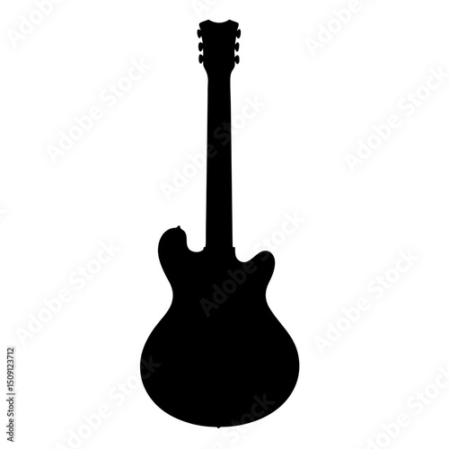 Silhouette of a classic double cutaway electric guitar against a white background