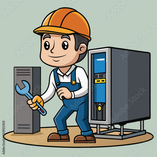 IT technician fixing computer with open panel and tools