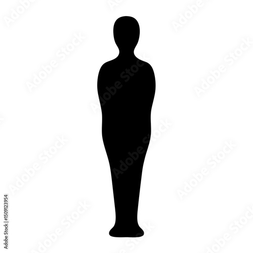 Silhouette of a humanoid figure, possibly a mummy or a symbolic sculpture