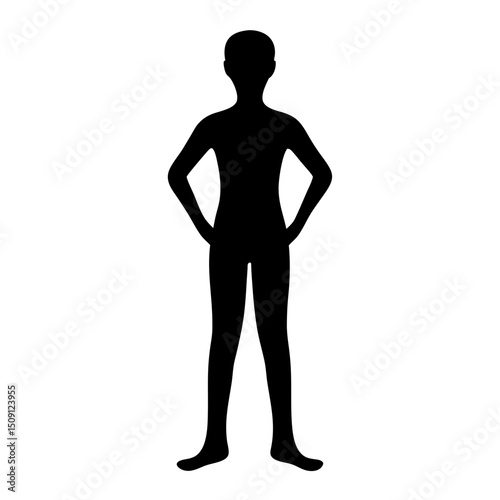 Full body black silhouette of a person standing with hands on hips