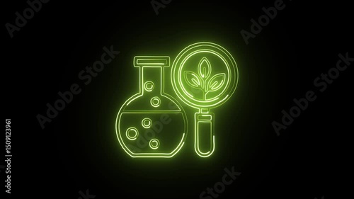 glowing neon gmo icon isolated, black background, hd video motion graphic animation