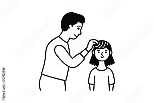 Father gently fixing daughters hair, love, care, affection, family bond