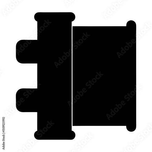 A solid black silhouette of what appears to be a building form