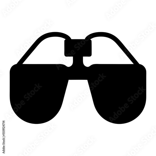 A simplified icon of sunglasses with thick rims and black lenses