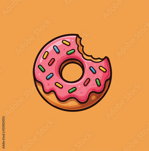 Bitten pink frosted donut with colorful sprinkles – cute dessert clipart