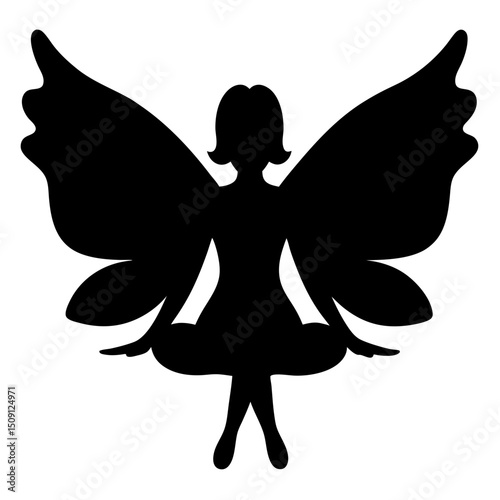 Elegant Silhouette of a Fairy with Wings in a Seated Lotus Position