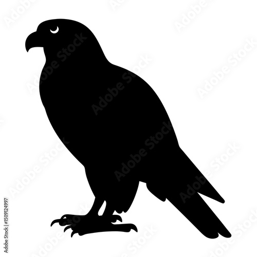 Black silhouette of a majestic falcon perched against a white background