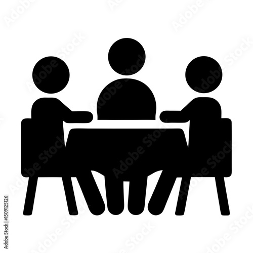 Stylized Icon of Three People Meeting Around a Table Conference