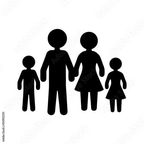 Stylized Silhouette of a Traditional Nuclear Family Holding Hands in Unity
