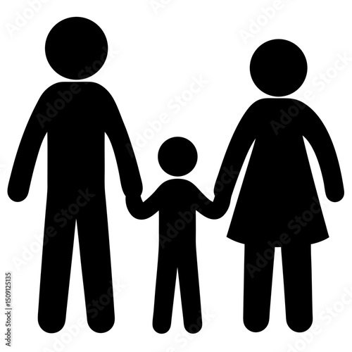 Stylized depiction of a nuclear family holding hands together tightly