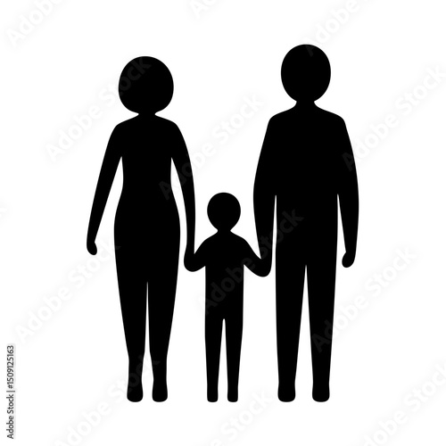 Iconographic depiction of a nuclear family standing together, holding hands