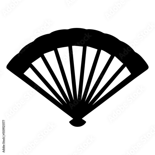 Monochrome illustration of a folded oriental fan with a simplistic silhouette style