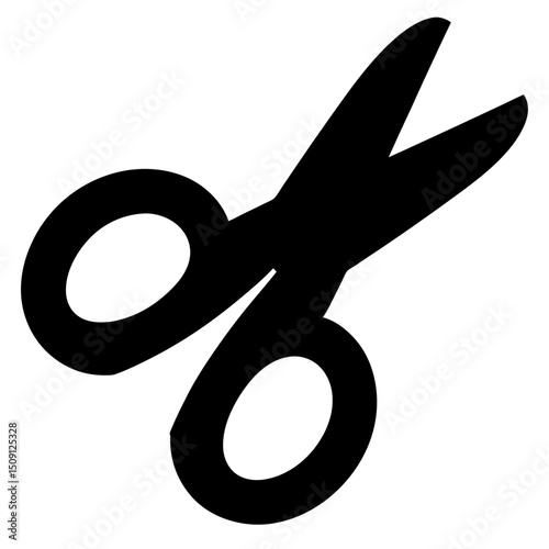 Black scissor graphic illustration with blades open on a white background