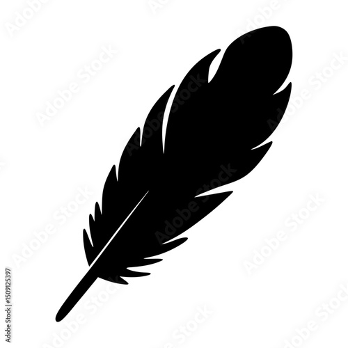 Minimalist Black Feather Design Floating in Empty Space, Symbol of Lightness
