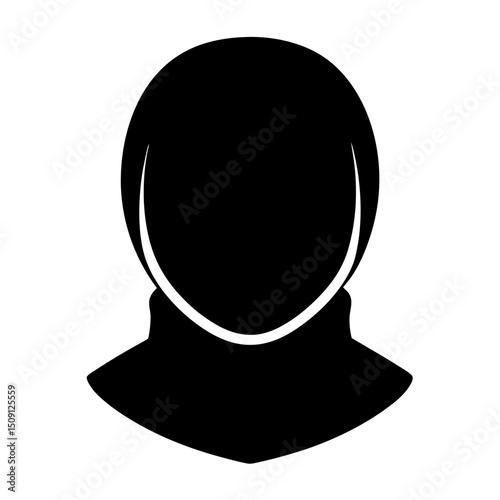 Silhouette of a person wearing a hijab, religious head covering, black and white
