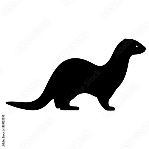 Black silhouette of a weasel standing, showcasing its distinctive elongated body shape