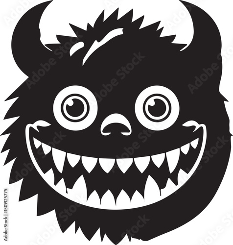 Cartoon Monster Mascot Face Icons Sharp teeth silhouette vector 