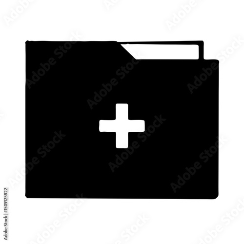 Simple black folder icon with a plus symbol indicating creating new file