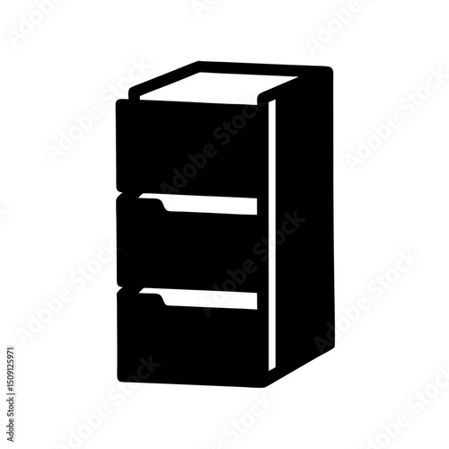 Solid Black Silhouette of a Three Drawer Filing Cabinet with Handle Cutouts