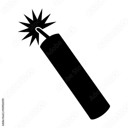 Silhouette of a dynamite stick with a sparking fuse, ready to explode