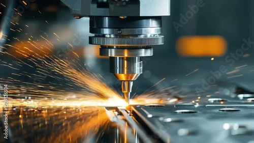 Precision metal cutting using CNC milling machine in a modern workshop, Metalworking CNC milling machine Cutting metal modern processing technology