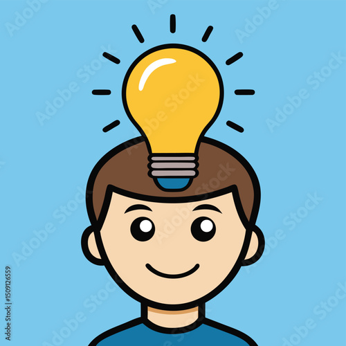 Lightbulb above head silhouette symbolizing idea moment