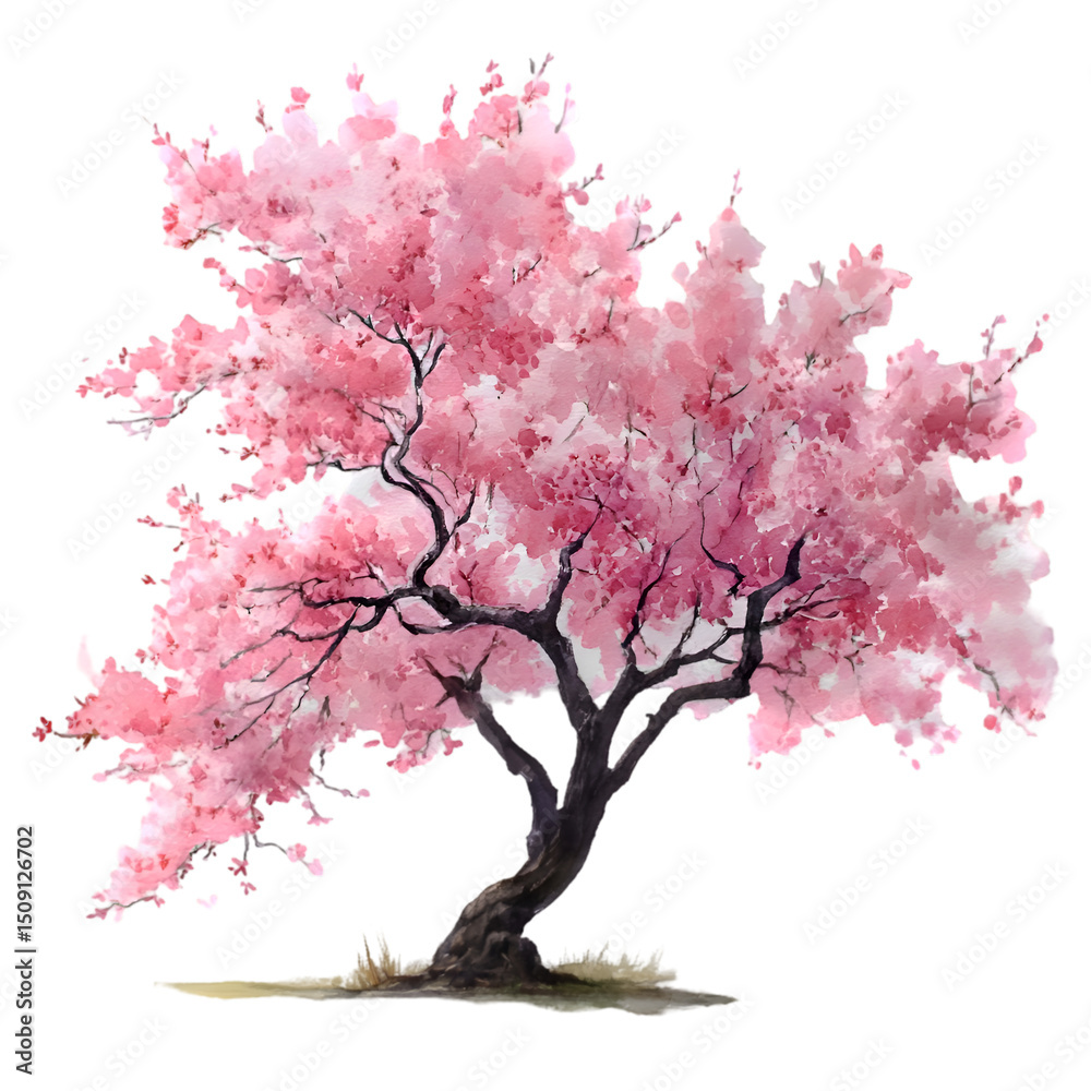 Pink Cherry Blossom Tree Watercolor Painting Spring Nature Art Floral Beauty, Pink Cherry Blossom Tree Watercolor Painting Spring Nature Art Floral Beauty,