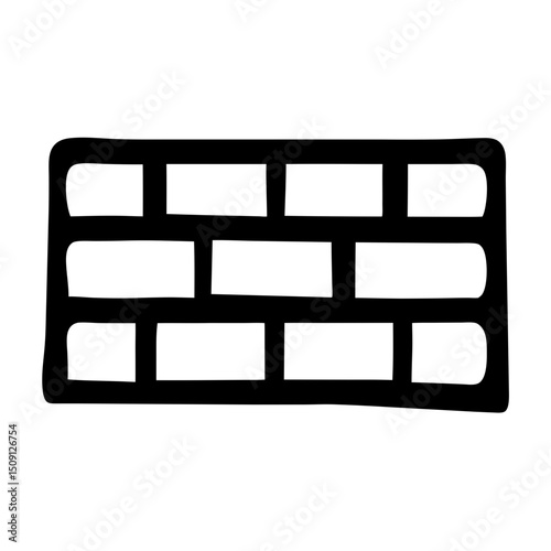 Simple hand drawn black and white illustration of a stylized brick wall
