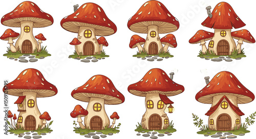 collection of fairy tale mushroom house cartoon sticker